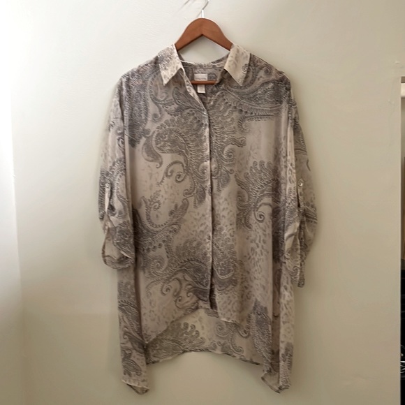 Chico's Tops - Chico’s Sheer Cream and Gray Paisley Blouse Size 2
